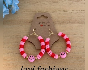 Handmade Clay Bead Hoop Earrings | Colorful Polymer Clay Hoops | Trendy Boho Earrings | Summer Jewelry | Gift for Her