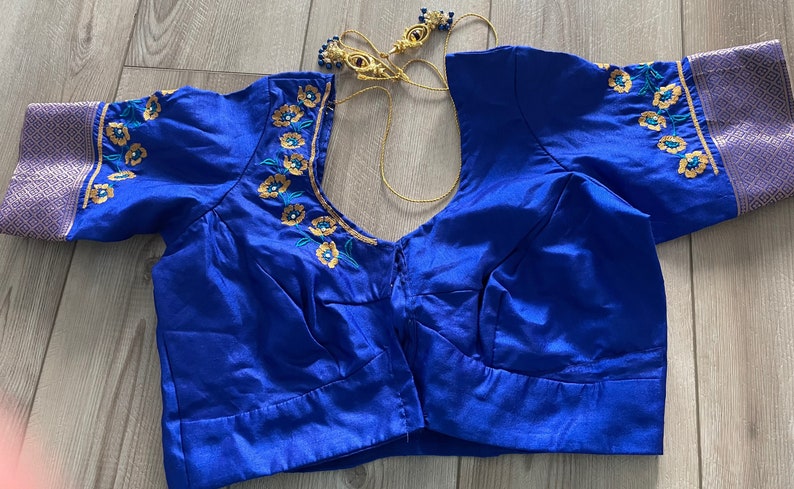 Indian Women royal blue color designer stitched blouse festive wedding party wear Saree blouse embroidery blouse
