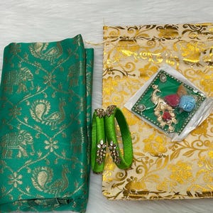 Banaras Blouse Piece Gift Combo – Silk Thread Bangles & Haldi Kumkum | Thamboolam Return Gifts | Wedding | Varalakshmi Pooja | Housewarming