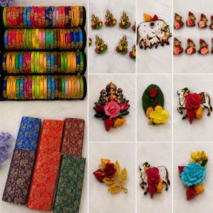 Banaras Blouse Piece, Silk Thread Bangles, Haldi Kumkum Combo – Pooja Return Gifts