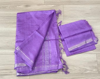 Pure Mangalagiri Handloom Saree with Blouse Piece – Small Border Indian Sari