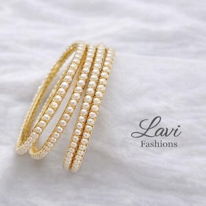 Gold Finished Shell Pearl Bangles Set Of 4/ Pearl Bangles For Gifting/ Indian Saree Bangles