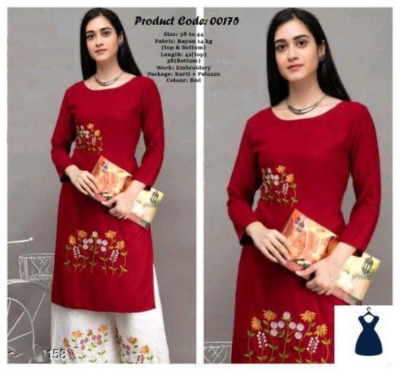 Indian Women reyon Kurti and palazzo xlxxl size casual dress festive partywear