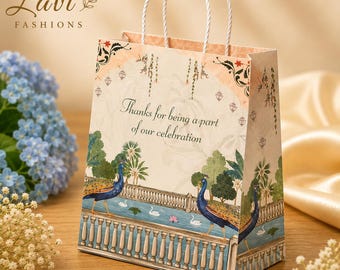 Craft Paper Thin Gift Bags Peacock Art | Wedding Return Gift Favor Bags | Thank You Party Bags | Baby Shower Diwali Pooja Housewarming