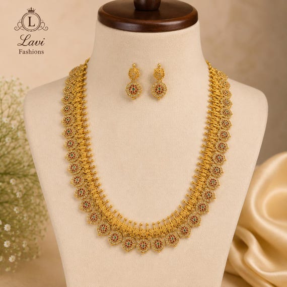 Matte Finish Necklace and Earrings Set | South Indian Temple Jewelry | Festive Gift