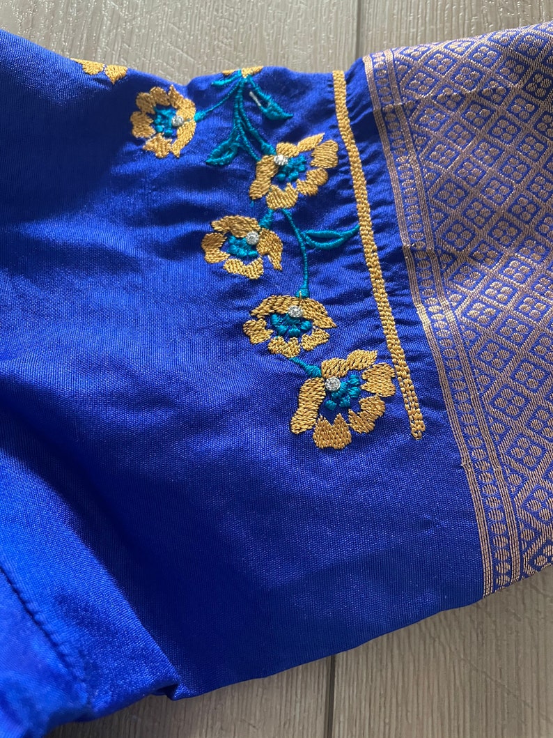 Indian Women royal blue color designer stitched blouse festive wedding party wear Saree blouse embroidery blouse
