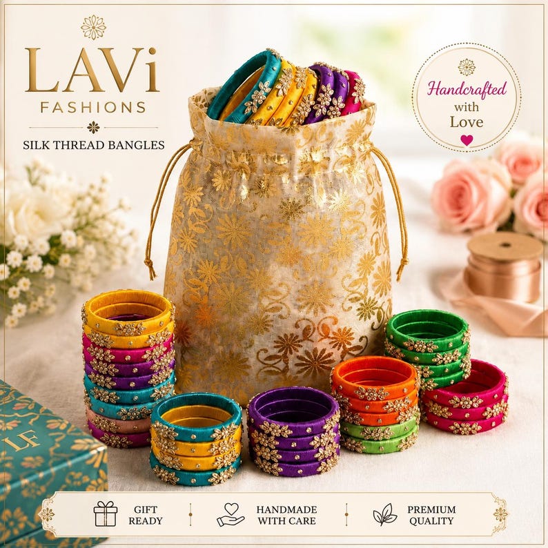 Handmade Silk Thread Bangles | Indian Wedding Jewelry | Saree Accessories | Bridal Bangles | Festive Gift for Her | Kundan Bangles 画像 2