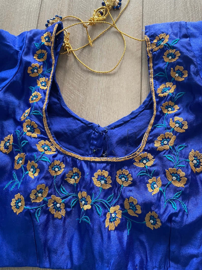 Indian Women royal blue color designer stitched blouse festive wedding party wear Saree blouse embroidery blouse