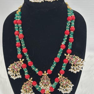 Jadau Kundan Necklace Set with Coral Beads | Trendy Indian Jewelry | Traditional Necklace with Earrings | Ethnic Jewelry for Women