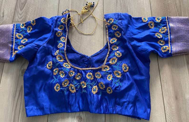 Indian Women royal blue color designer stitched blouse festive wedding party wear Saree blouse embroidery blouse