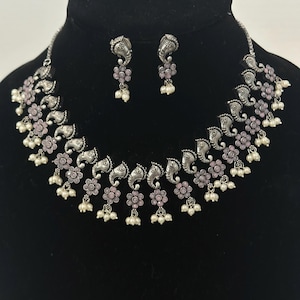 Oxidized elephant design necklace and earrings set