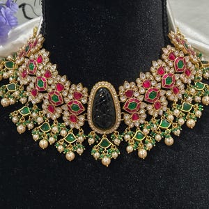 Heavy Jadau Kundan Choker Necklace with Carved Stones | Traditional Indian Statement Jewelry | Bridal Necklace| Statement Bridal Necklace