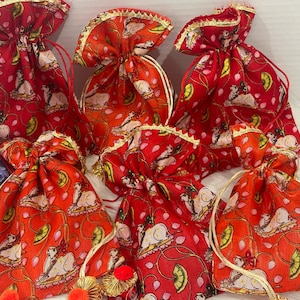 Pichwai Design Potli Bags Pack of 5 | Return Gift Bags | Festive Wedding Thamboolam Bags