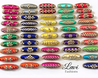 Silk Thread Kundan Saree Pins, Indian Brooch Clips (Pack of 5)
