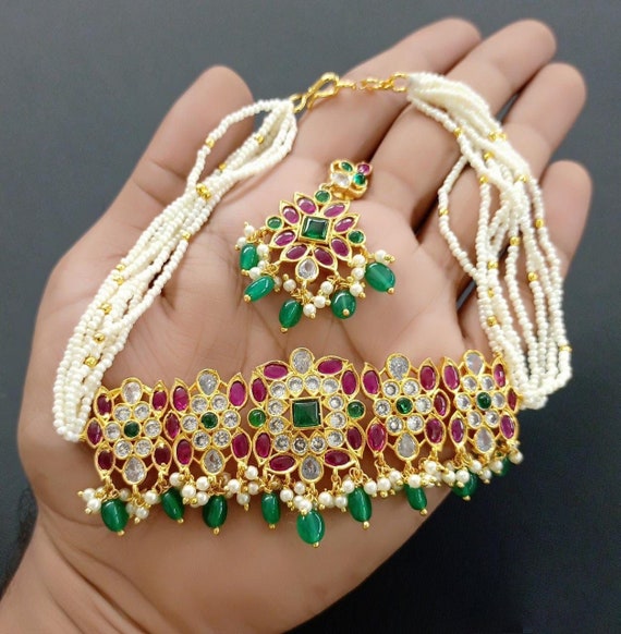 Ethnic Choker Short Necklace Set 
