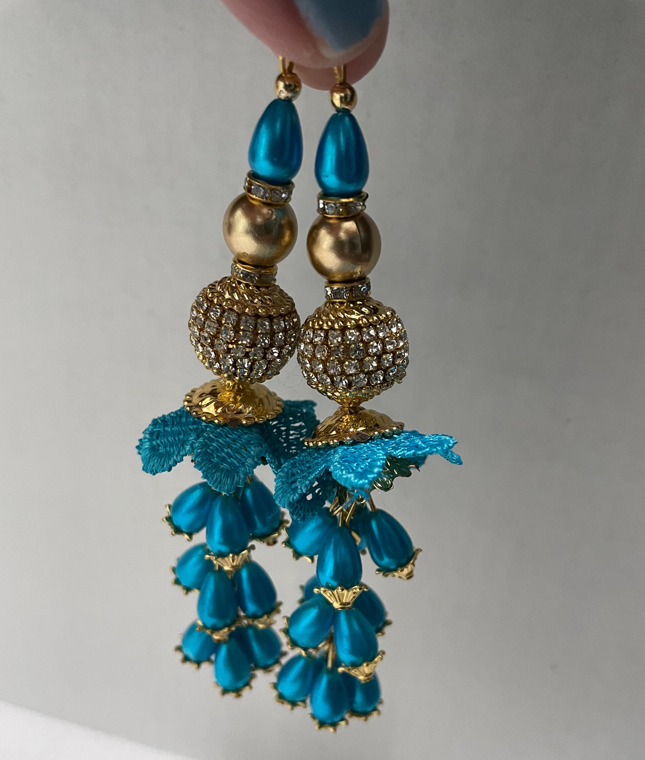 Mini Turquoise Blue Cluster blouse latkan tassels tassel 2 Pairs