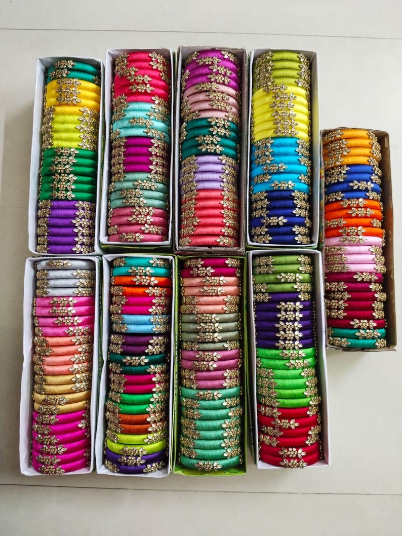 Handmade Silk Thread Bangles | Indian Wedding Jewelry | Saree Accessories | Bridal Bangles | Festive Gift for Her | Kundan Bangles 画像 5