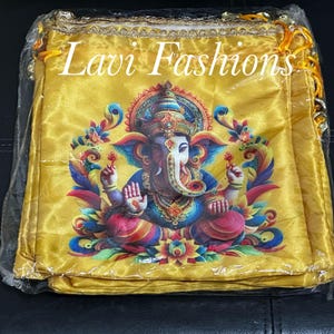 Ganesha Design Potli Bags Pack Of 10| Return Gifts, Party Wear, Festive & Wedding Accessories | Designer Thamboolam And Housewarming Bags