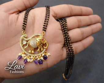 Black Beads Mangalsutra with Purple Beads | Traditional Hindu Jewelry | Gift for Her| Traditional Necklace for Women