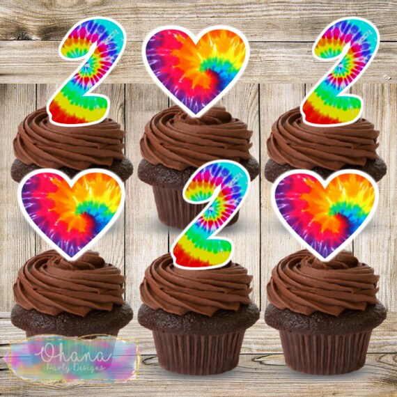 Tie Dye Cupcake Toppers Etsy
