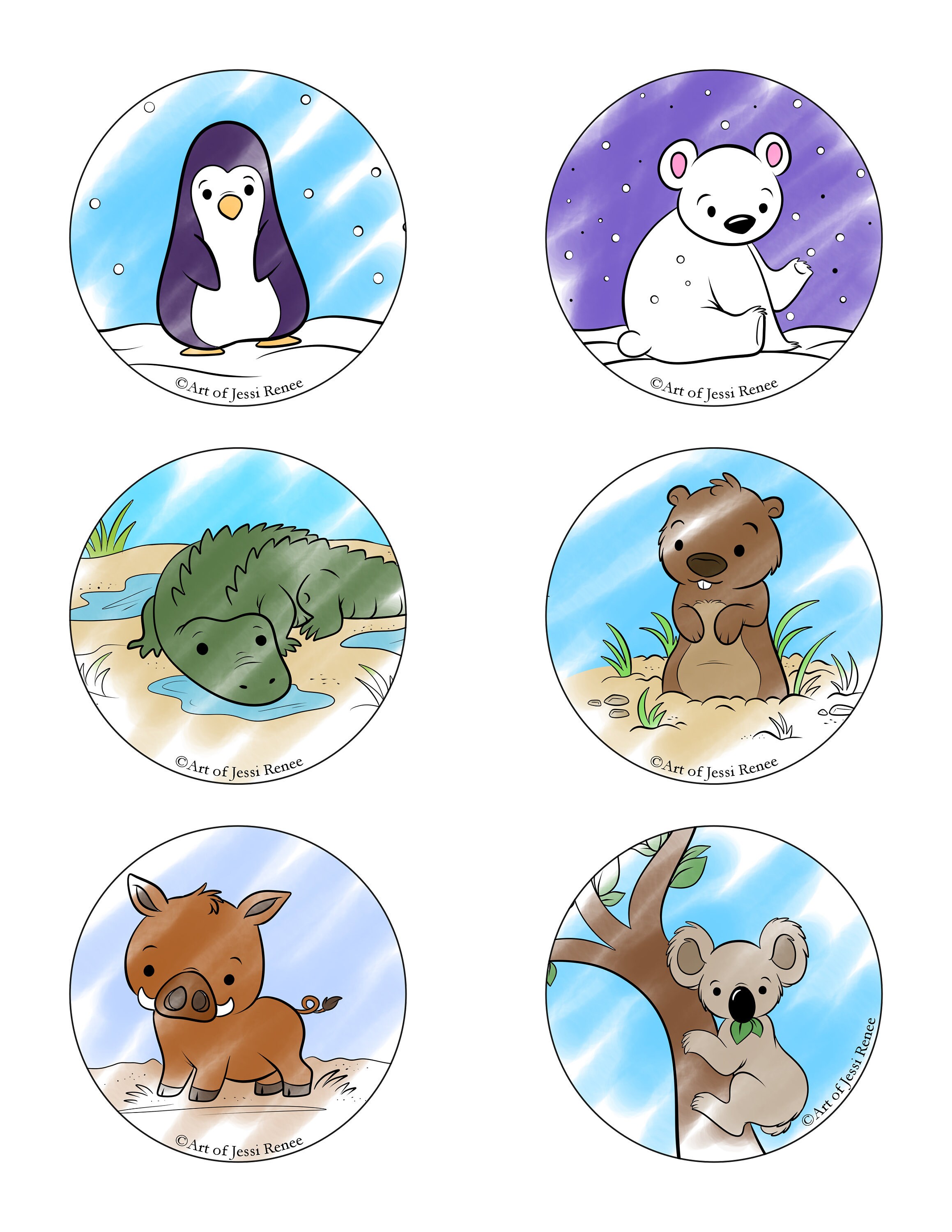 Colorable Animals Stickers Print at Home - Etsy