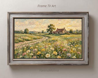 Cuadro antiguo de un campo de flores silvestres: Arte para televisión enmarcado (descarga digital)