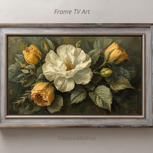 Samsung Frame TV Art, Abstract Impasto White Flowers Art, Vintage Oil Painting, Digital Download