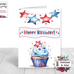 Carte d'anniversaire de juillet - carte d'anniversaire imprimable pour soldat dans la marine militaire, l'armée de l'air, les marines, l'armée - imprimable patriotique numérique téléchargement