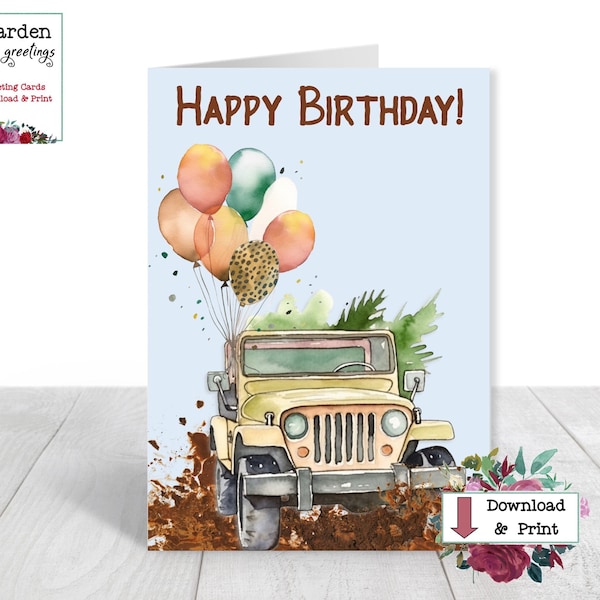 Jeep Birthday Card - DIGITAL Download - Printable Birthday Card - Rubicon in the Mud - Wrangler Birthday Card for Him - FUN Trail Adventure