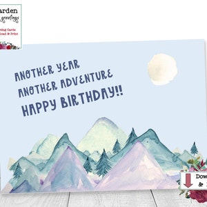 Geburtstagskarte für Männer, ein weiteres Jahr, ein weiteres Abenteuer, alles Gute zum Geburtstag, druckbare Geburtstagskarte für abenteuerlichen Outdoor-Freund, sofortiger digitaler Download