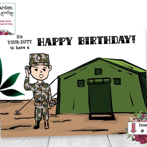 Military Birthday Card for Soldier in Army, Navy, Air Force, Marines, or Civilians, Boot Camp Card, Printable, Instant Digital Download FREE