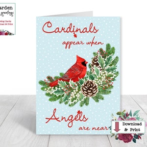Cardinal Christmas Card, Printable Christmas Greeting, Cardinals appear when Angels are Near, Winter Red Bird, EASY Instant Digital Download