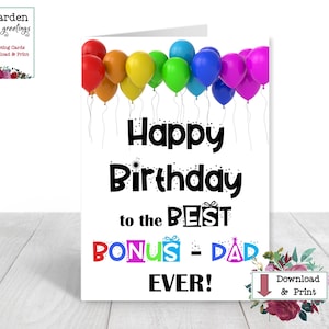 Bonus papa verjaardagskaart voor stap papa afdrukbare kaart Instant Digitale Download FUN en perfecte kaart van de kinderen GRATIS envelopsjabloon