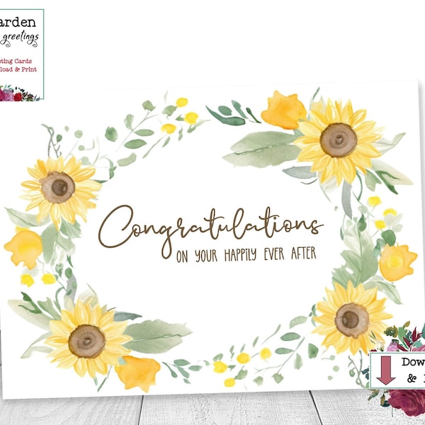 Sunflower Wedding Congratulations Card - Etsy