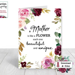 Biglietto di auguri per la festa della mamma, auguri stampabile che dice mamma, sei bella e unica, adorabile download digitale istantaneo, soprattutto per la mamma