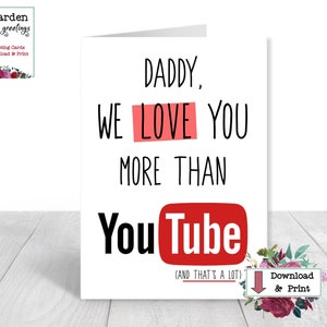 Afdrukbare vaderdagkaart - papa WE houden meer van jou dan van You Tube - grappige kaart van kinderen direct digitale download - GRATIS personaliseren