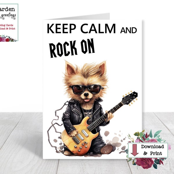 Keep Calm and Rock On Card, Funny Printable Card, FREE JPG Image to Text, Email or Post on Social Media, Easy Download & Print Greeting Card