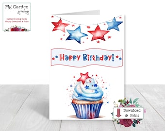 July Birthday Card - Printable Birthday Card for Soldier in Military Navy, Air Force, Marines, Army - Printable Patriotic DIGITAL Download