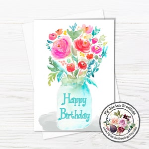 Printable Birthday Card Vintage Mason Jar Spring Flowers for Her ...