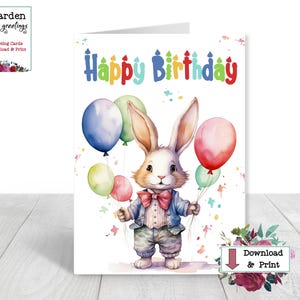 Carte d'anniversaire lapin - carte d'anniversaire imprimable - carte lapin - carte d'anniversaire de Pâques - carte de voeux en téléchargement numérique - image JPG au texte gratuit