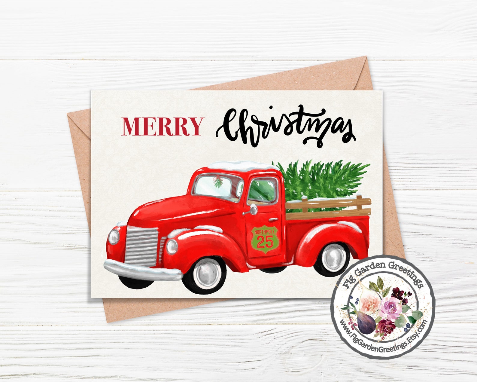 Farmhouse Christmas Card, Printable Merry Country Christmas Greeting ...