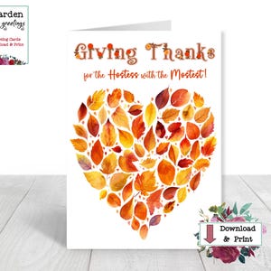 Thanksgiving Hostess Card, Thank You Card, Printable Thanksgiving Card, Hostess with the Mostest Card, Giving Thanks Card, Digital Download