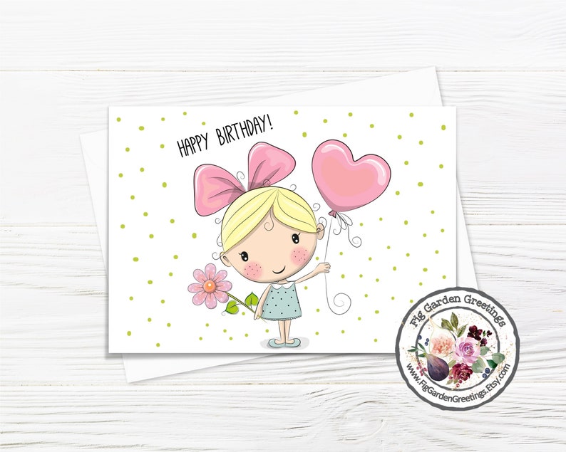 Birthday Card for Little Girl, Printable Greeting Card With Hearts