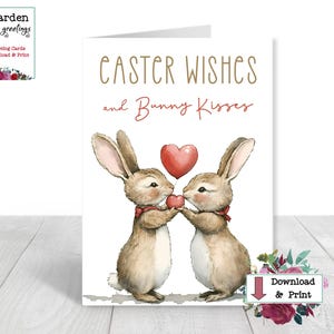 Carte de Pâques de lapin bisous, carte imprimable, voeux de Pâques et bisous de lapin, carte de Pâques pour petite-fille, carte de Pâques pour petit-fils, numérique