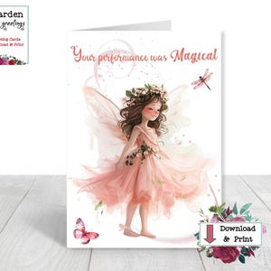 Tarjeta de recital de baile, tarjeta de felicitaciones, su actuación fue mágica, primer recital de baile, bailarina morena, tarjeta imprimible, tarjeta digital