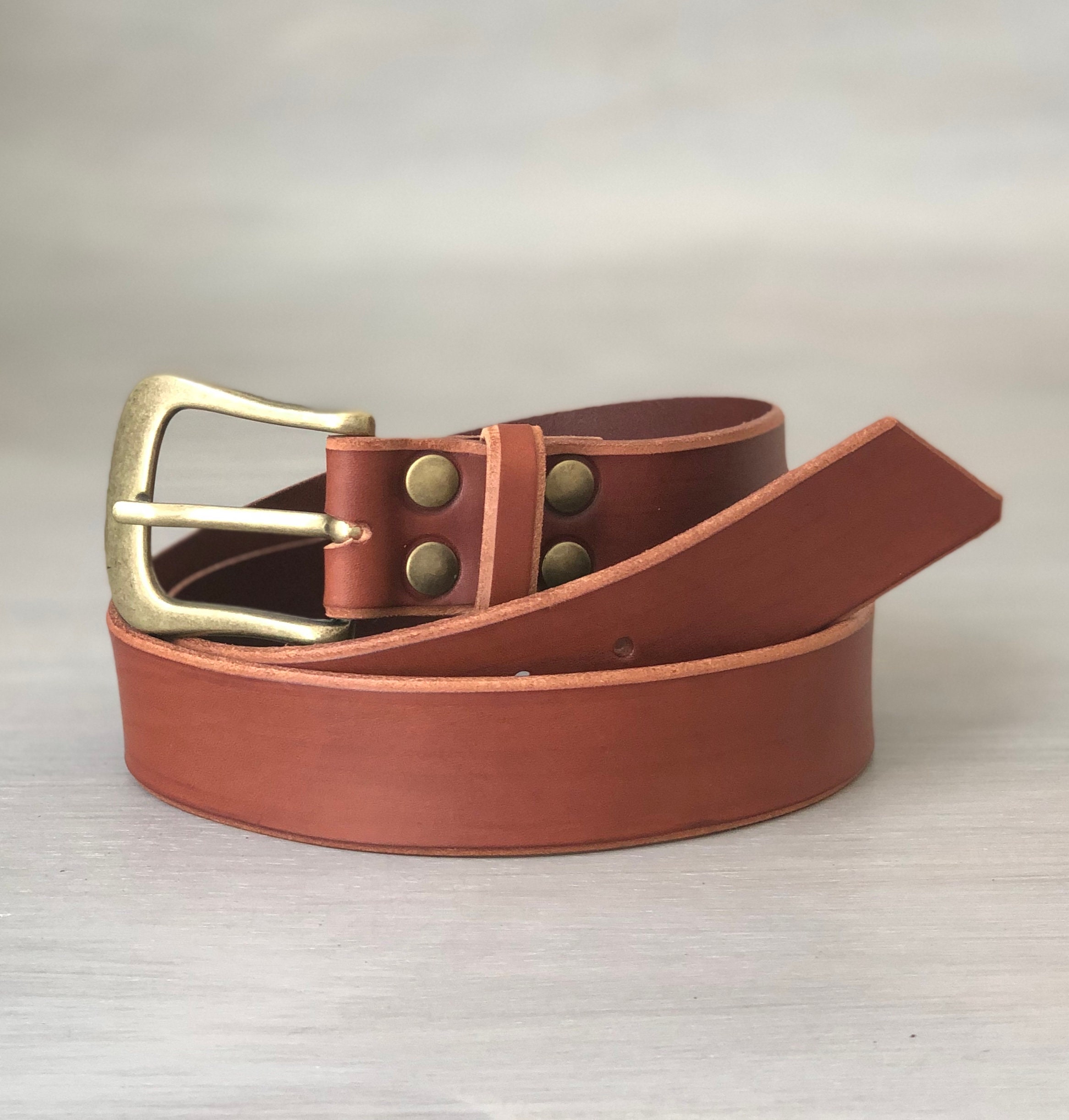 Maroon Leather Belt with Aged Brass Effect Finish Rounded | Etsy
