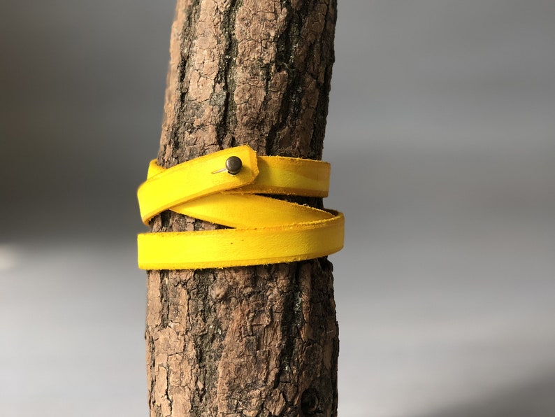 Leather Wrap Bracelet Yellow Leather Bracelet Full Grain Etsy