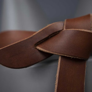 Women Self Tie Belt with Bow in Papaya Leather, Woman Belt in Full Grain Leather, 5 Leather Colors, Handmade in Italy, Italian Design image 3