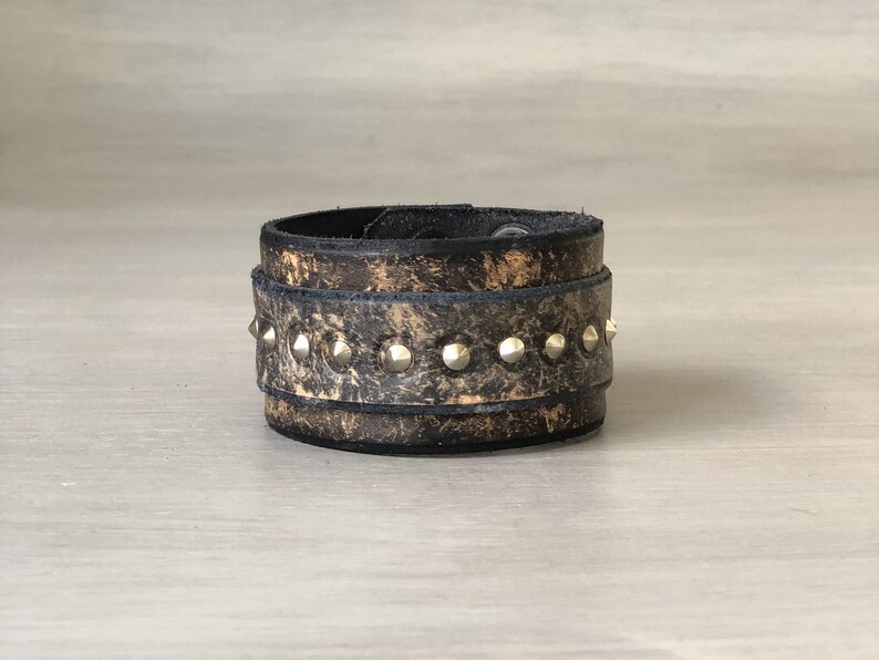 Studded Cuff Bracelet in Vintage Black Effect Leather Full Etsy
