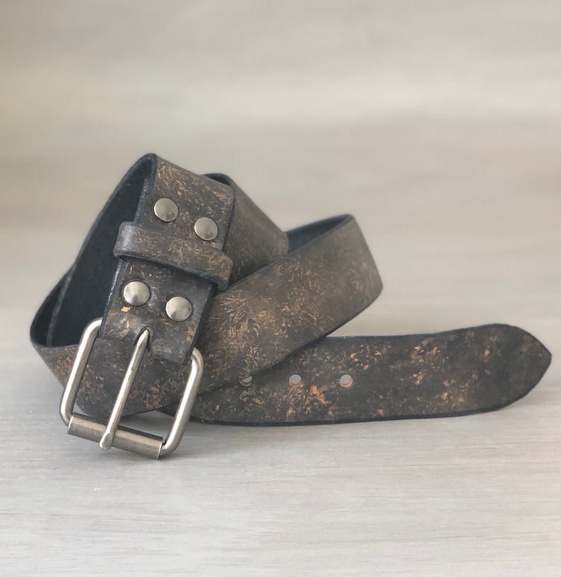 Men's Belt in Vintage Black Effect Leather Distressed - Etsy